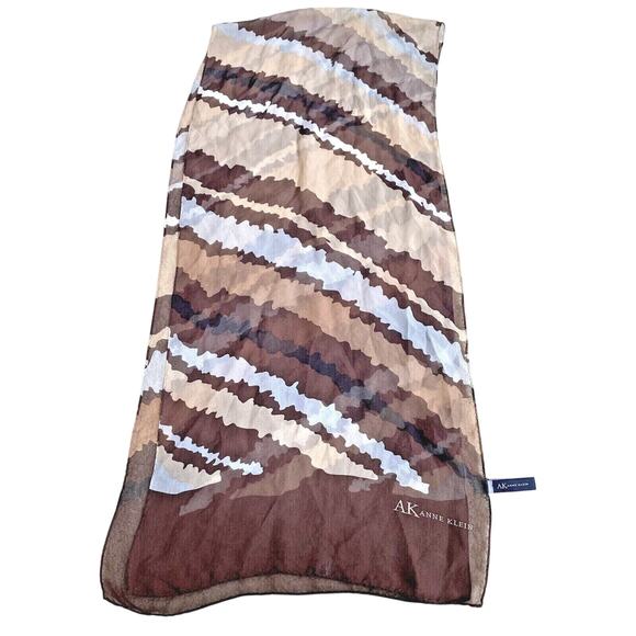 Vintage Anne Klein sheer silk scarf brown tan abstract print long rectangle chic - Picture 1 of 6